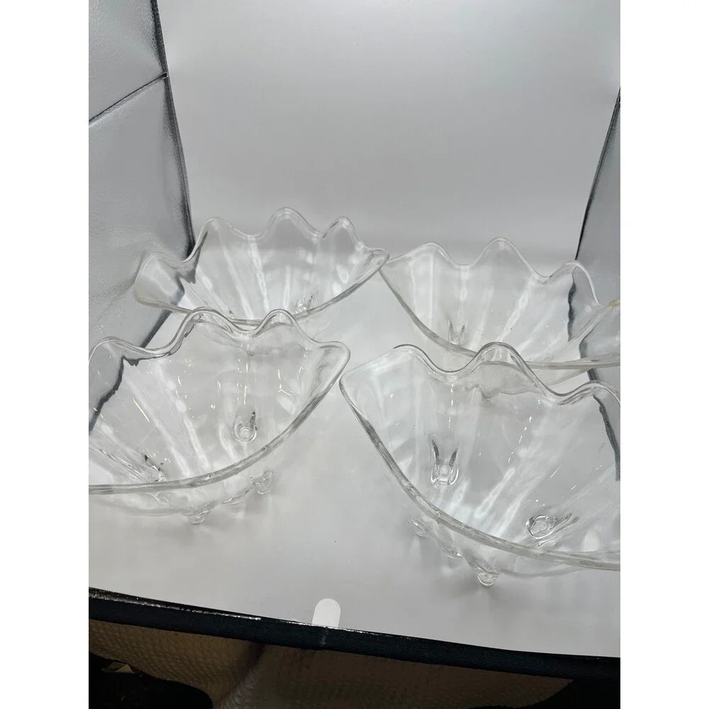 Set of 4 Small Clam Shell Style Clear Art acrylic bowl 9”Decorative Serving dish